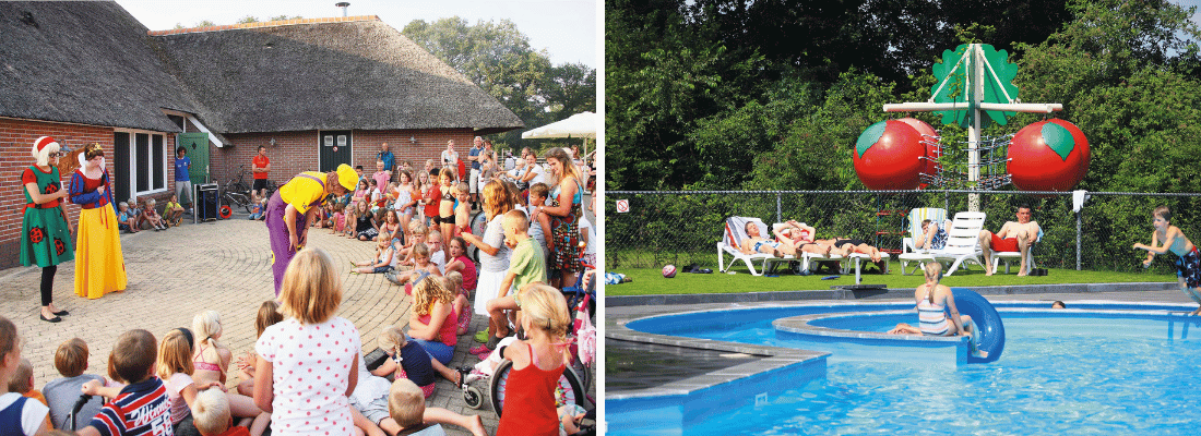 Animatieteam op Camping bij Ommen met zwembad en ligbedjes