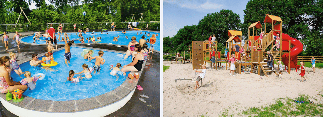 Faciliteiten als zwembad en speeltuin op camping bij Dedemsvaart